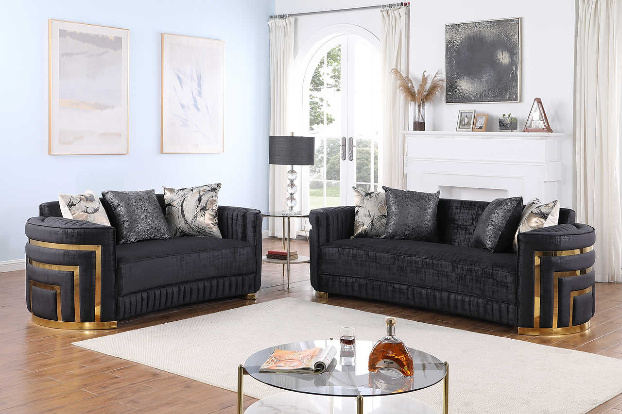 Side view of Minerva Black Velvet Living Room Set