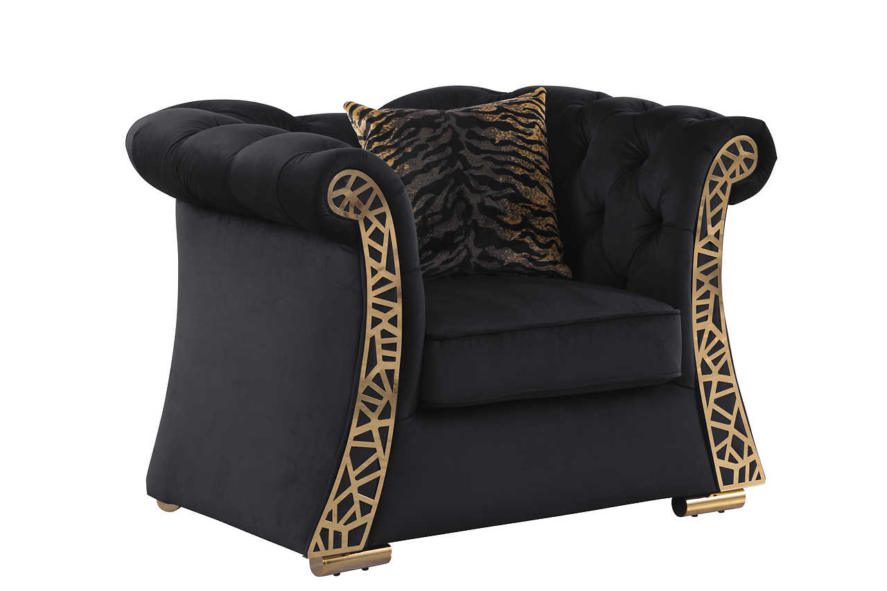 Curamo Black Velvet sofa side angle