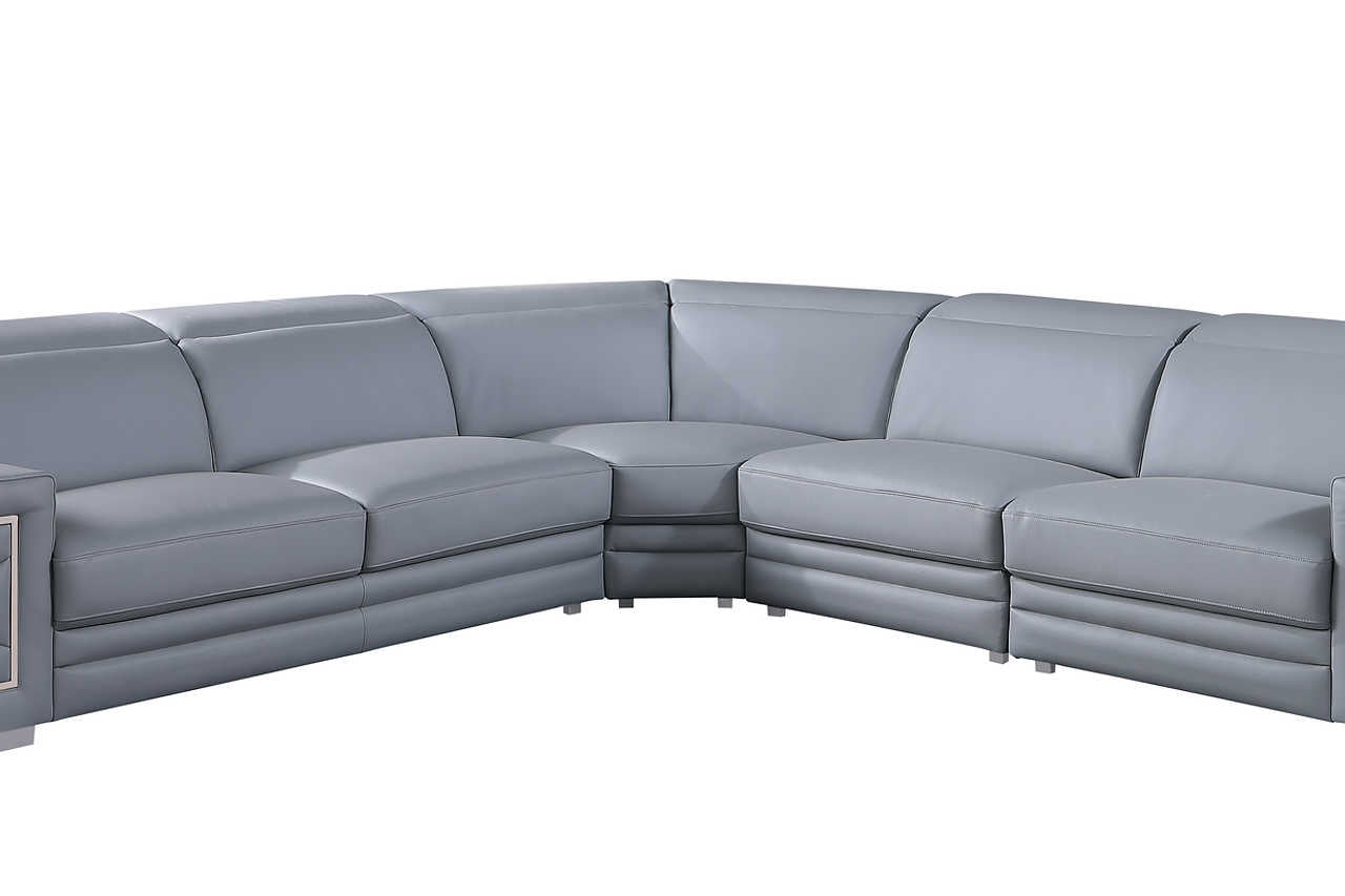 Side view of Favo Light Blue Leather Sectional sofa