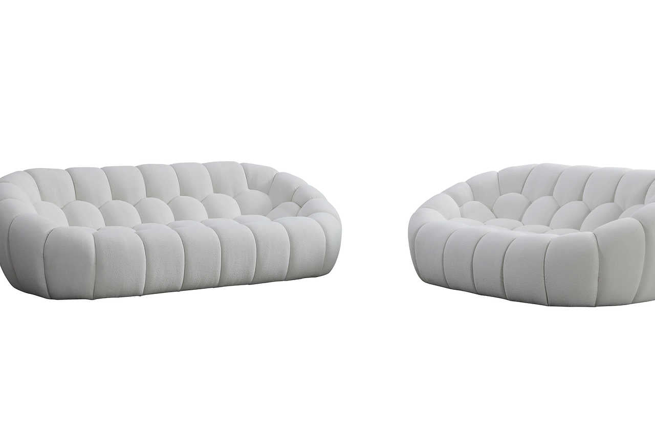Bubbles White Boucle set side perspective