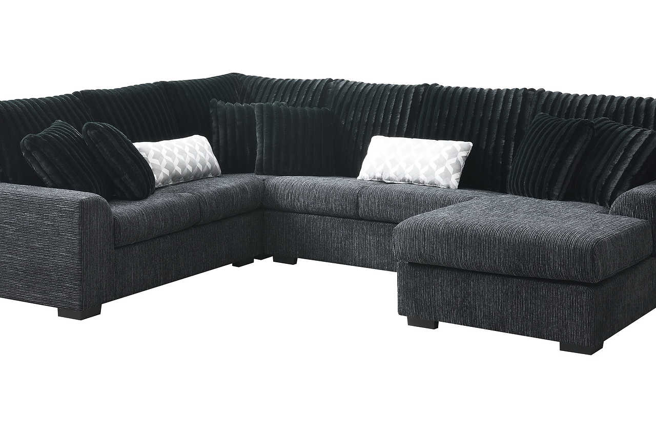 Brady black fabric ottoman top angle