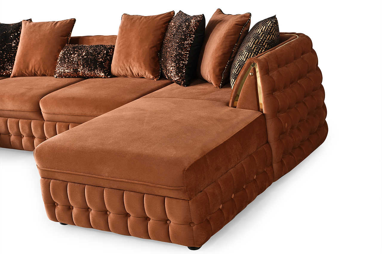 Textured fabric detail on Sicilya Rust Orange Sectional Sofa