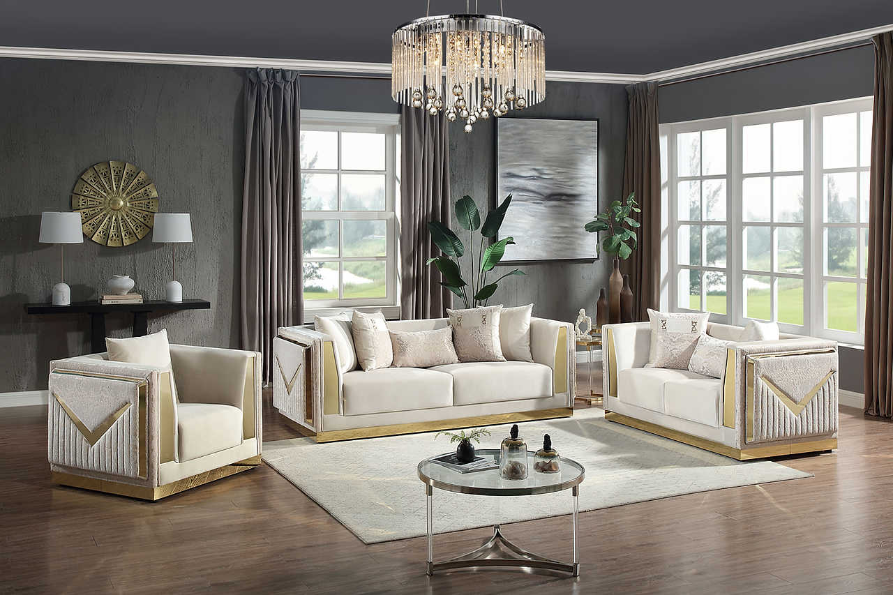 Front view of Monaco Cream Velvet living room sofa