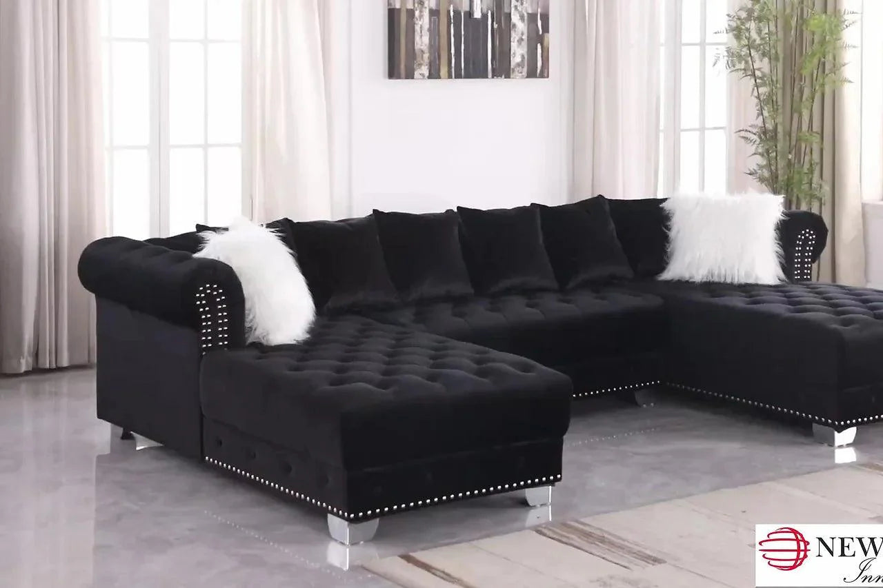 Living room setting with Jordan II Cream Velvet Tufted Sectional Sofa