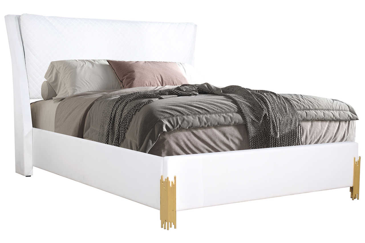 Side view of Glamor white nightstand showing gold hardware