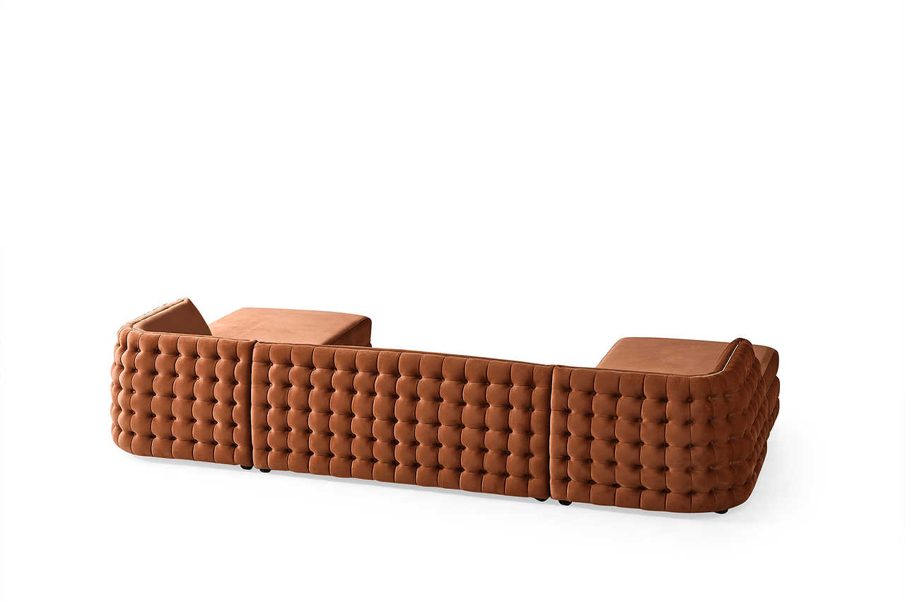 Close-up of armrest on Sicilya Rust Orange Sectional Sofa