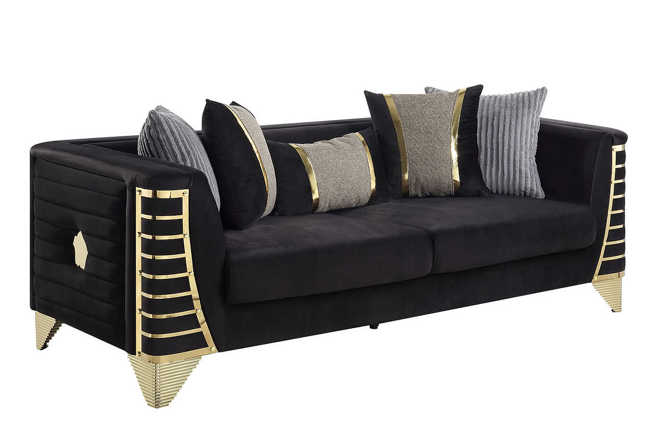Donovan Black Velvet Living Room Set loveseat side view