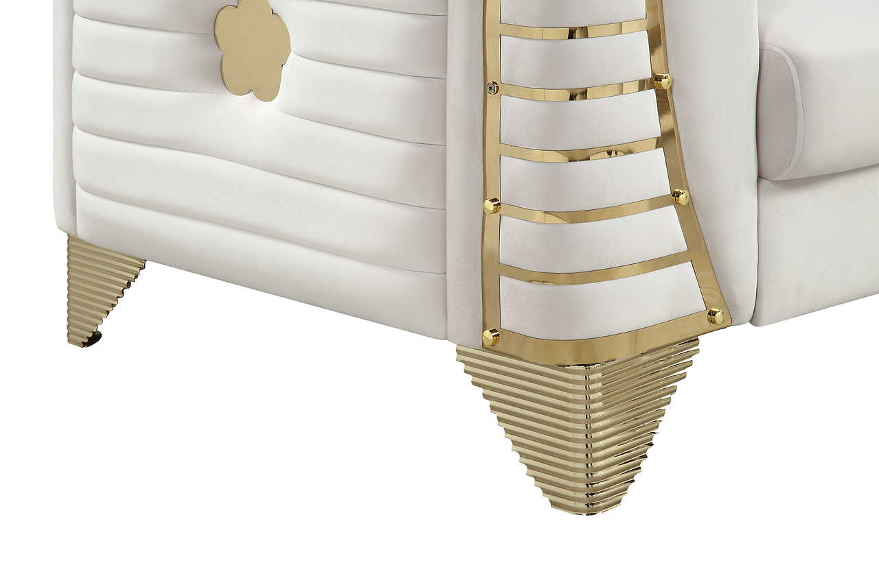 Close-up detail of Donovan Cream velvet upholstery