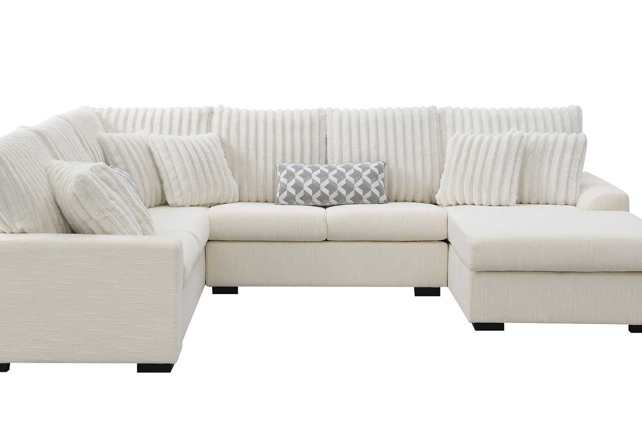 Detail of Brady Beige Fabric Sectional sofa fabric and cushions