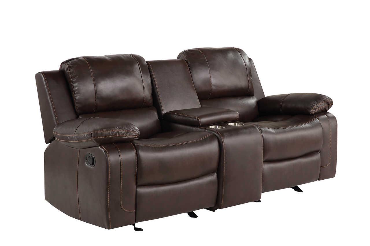 Side view of Nova Brown Reclining Loveseat with console