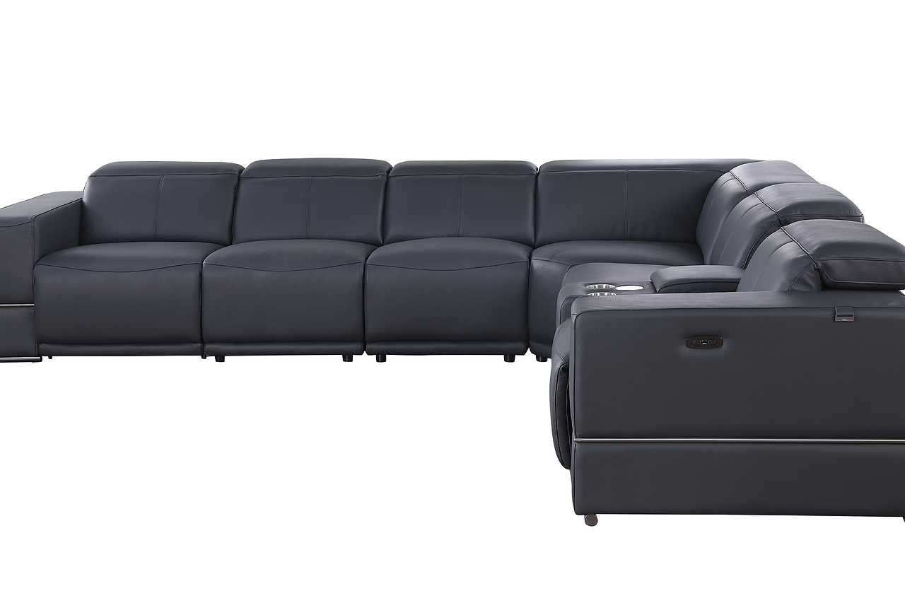 Side angle of Franco navy leather sectional