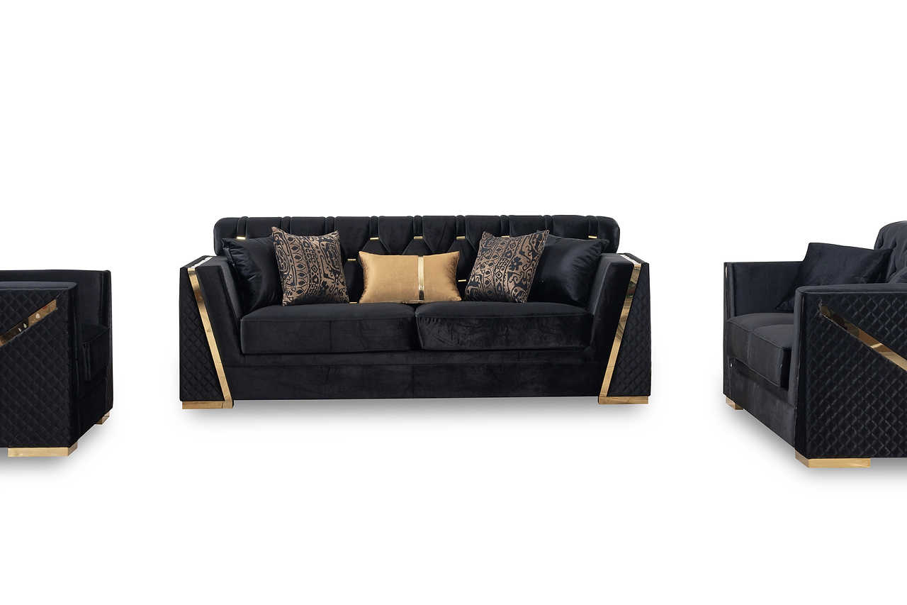 Hilena Black Velvet Living Room Set slightly angled front view