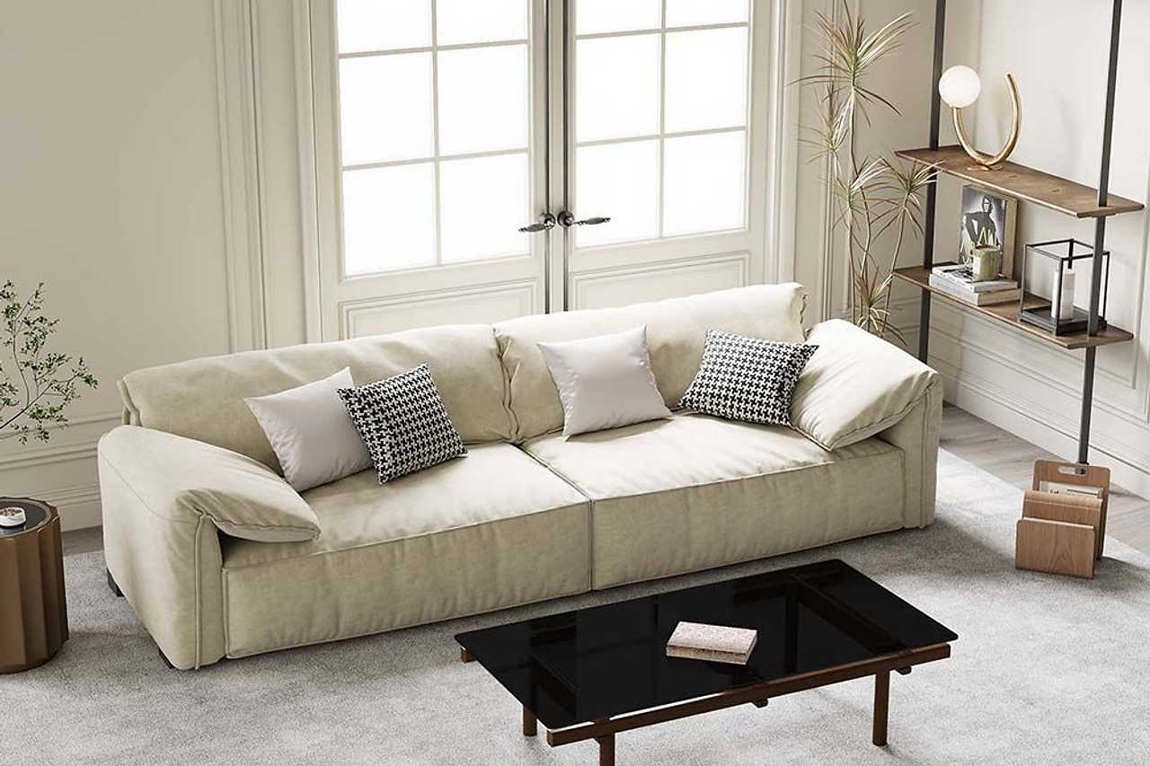Close-up detail of Jovi beige sofa upholstery