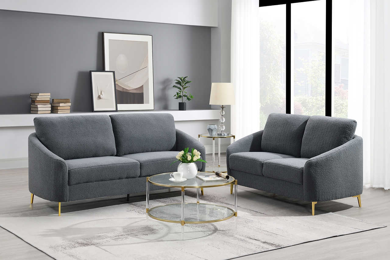 Side view of Lila Gray sofa and loveseat set