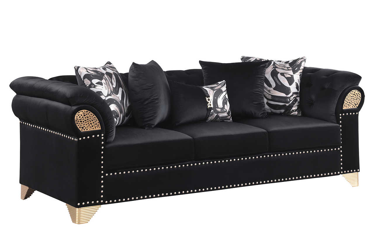 Side angle of Emma Black Velvet Living Room Set