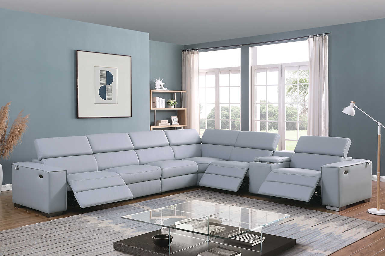 Picasso Light Blue 7-Piece 3 Power Reclining Sectional
