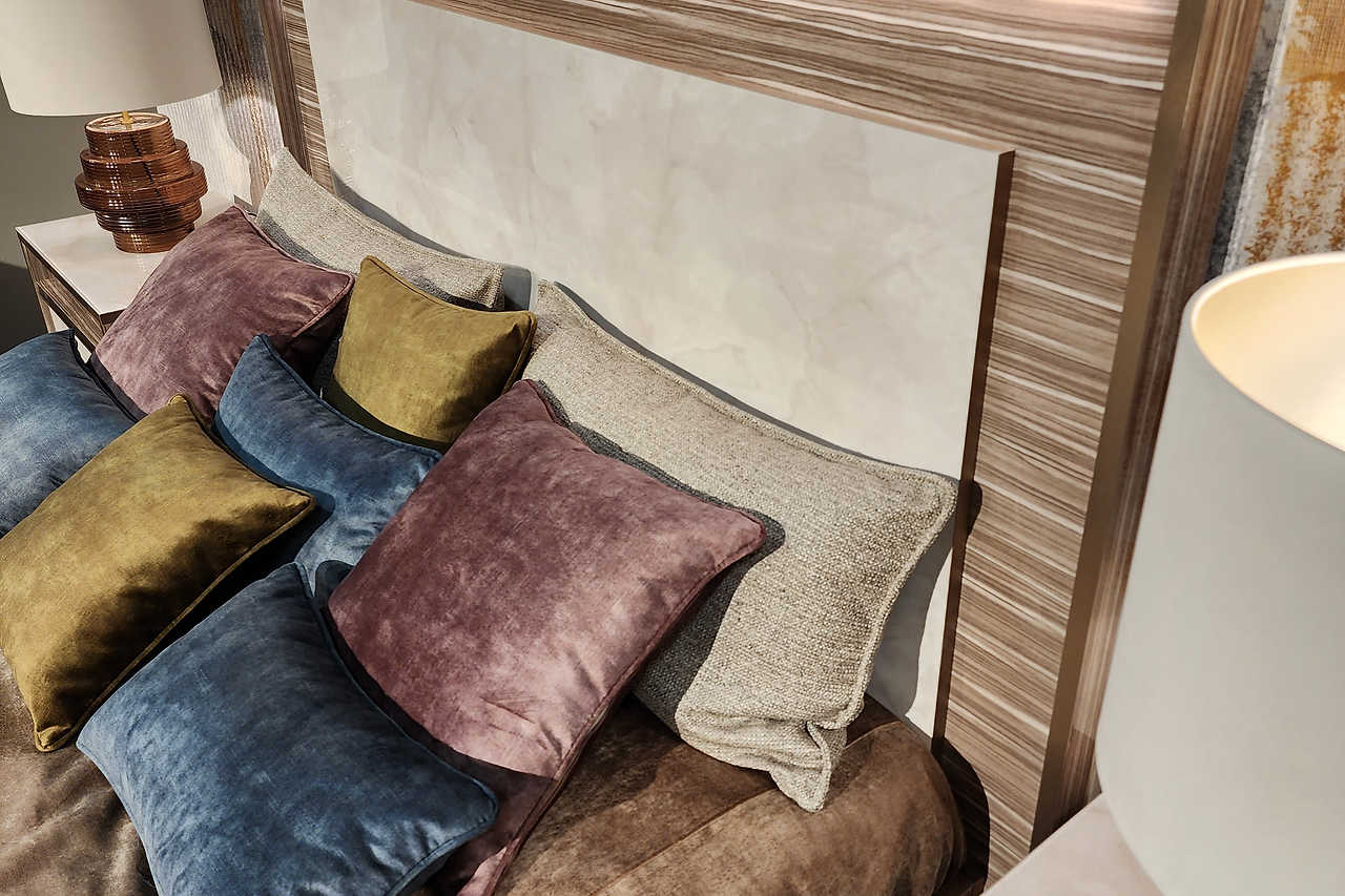 Dresser from Luce Collection with Light Onyx top and Zebrano wood doors