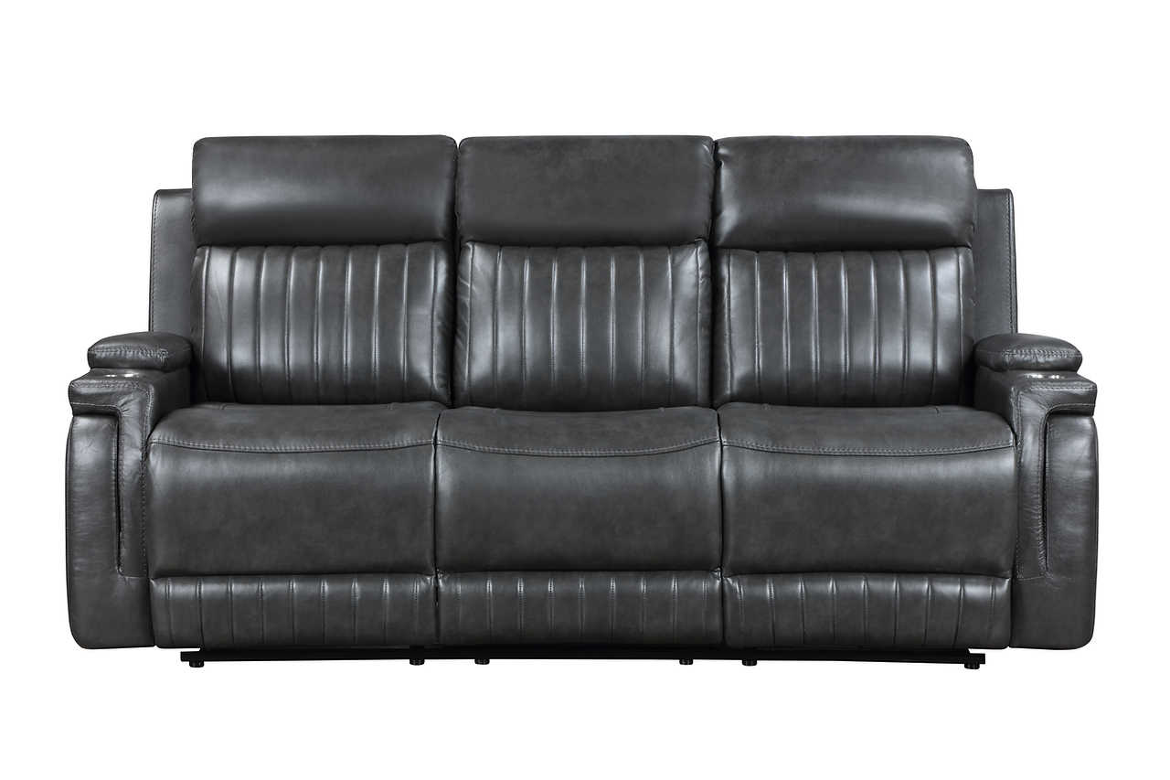 Ethan dark grey Airleather reclining chair with visible power outlet
