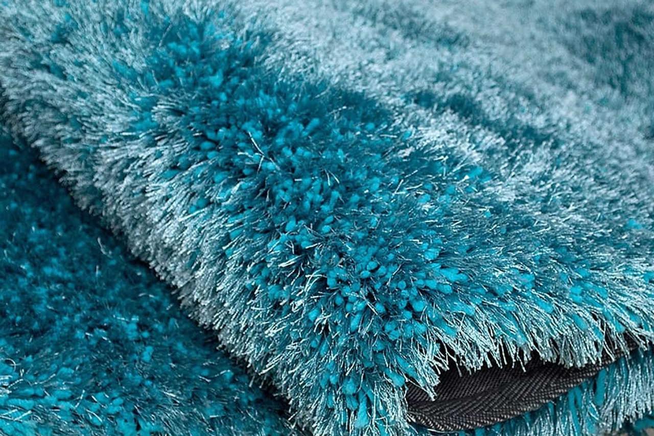 Afro Shag Turquoise Modern Transitional Art Silk Shine Rug top view