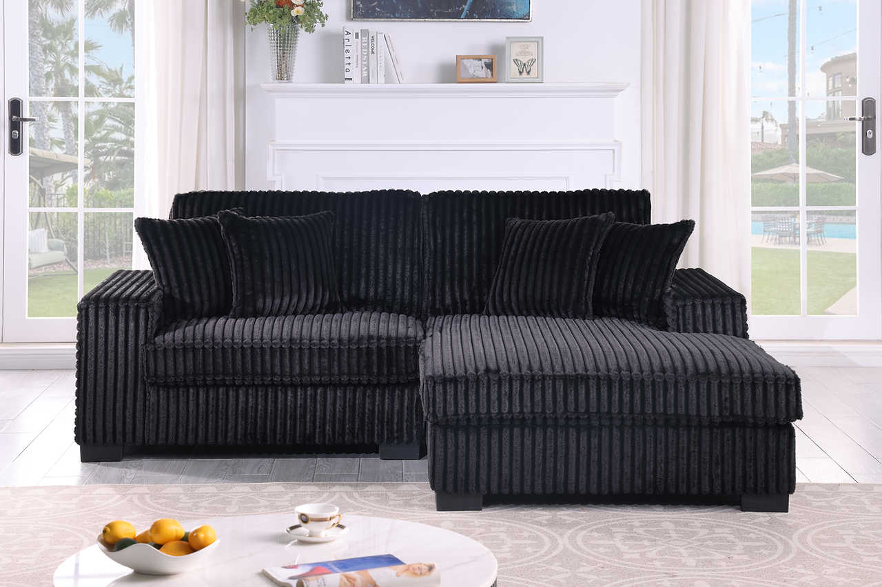 side view of Comfy II Black Velvet 2-Piece Sectional sectional sofa