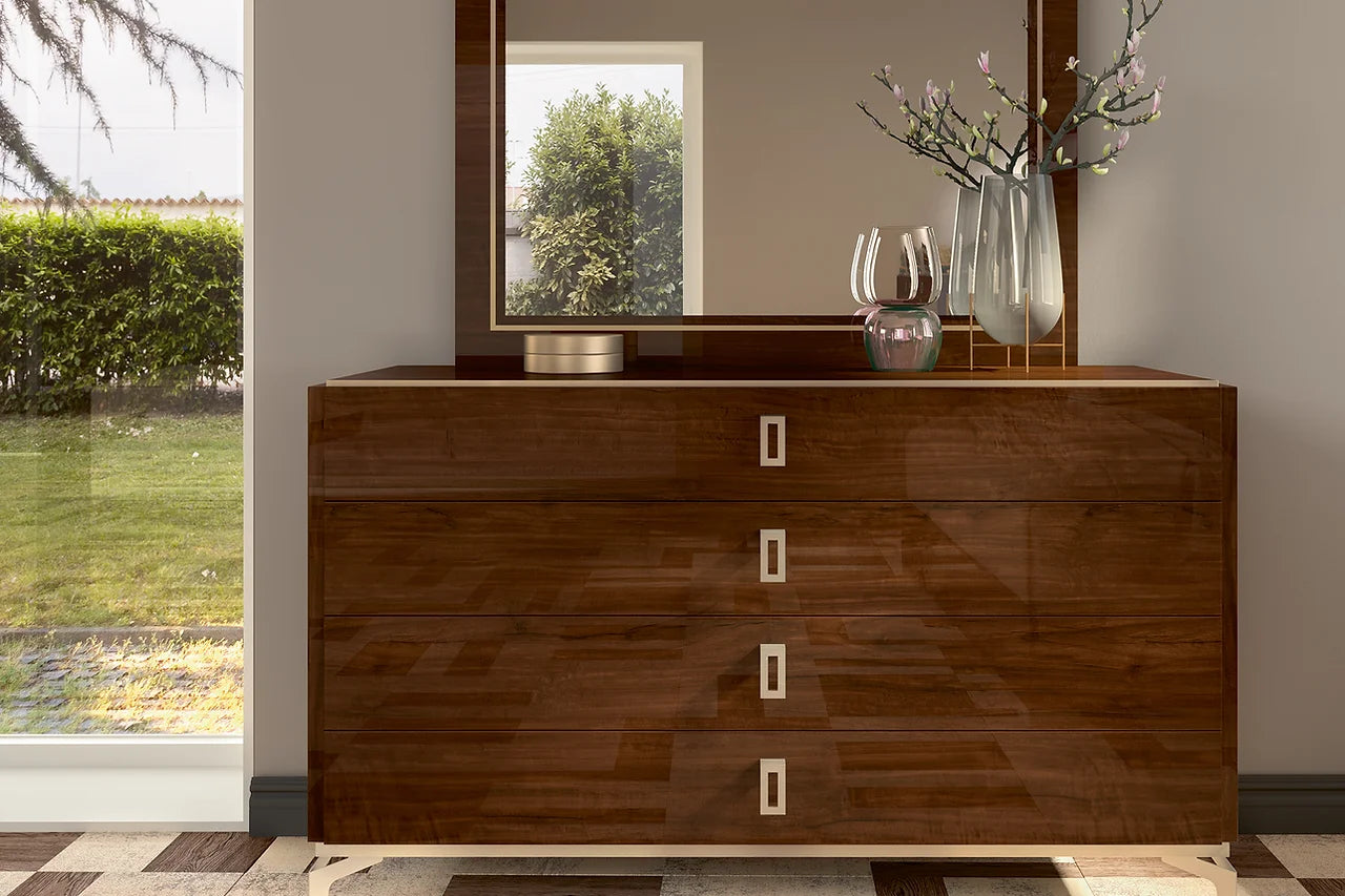 Dresser with dark cherry finish and mirror from Eva Collection