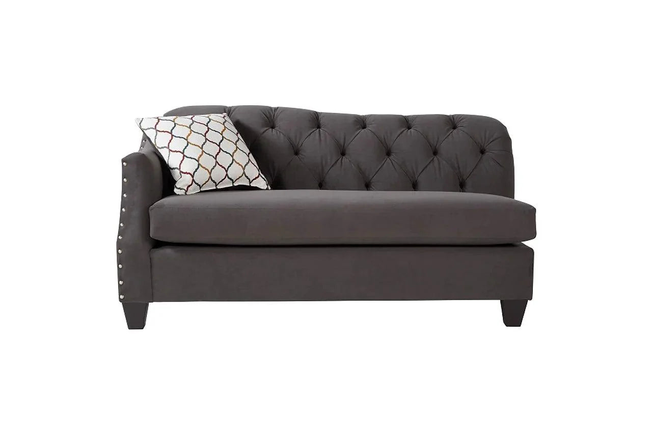 Side view of Bing Ash Grey Fabric Tufted Sofa and Loveseat Set