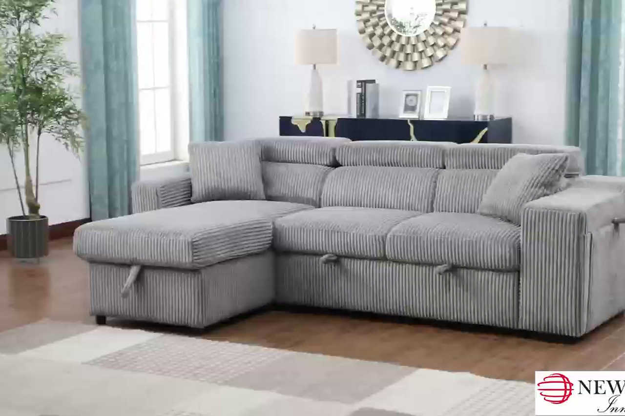 Side perspective of Bonaterra Beige Reversible Sectional sofa
