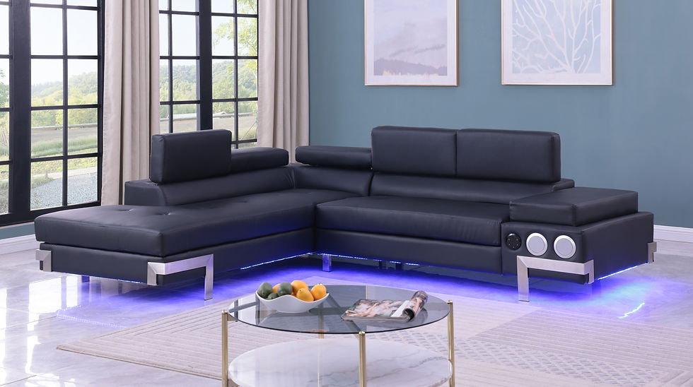 Front main view of Magic Black Sectional sofa in black PU upholstery