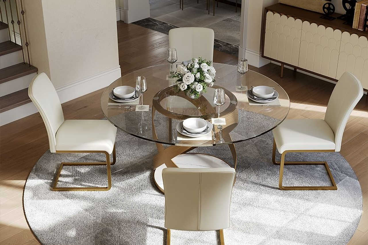 Sami 51 inch dining table with bronze steel base from above