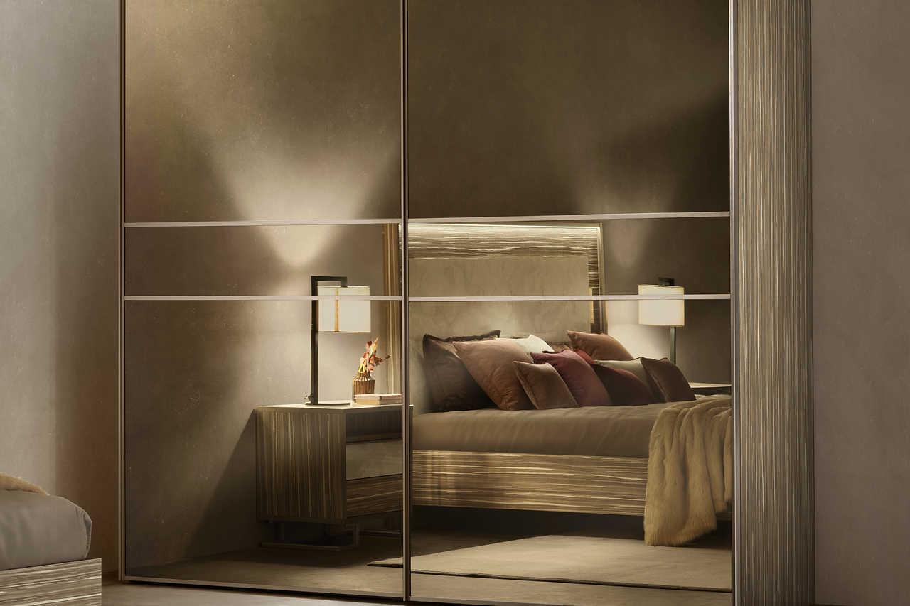 Side view of Luce Collection king bed with LED