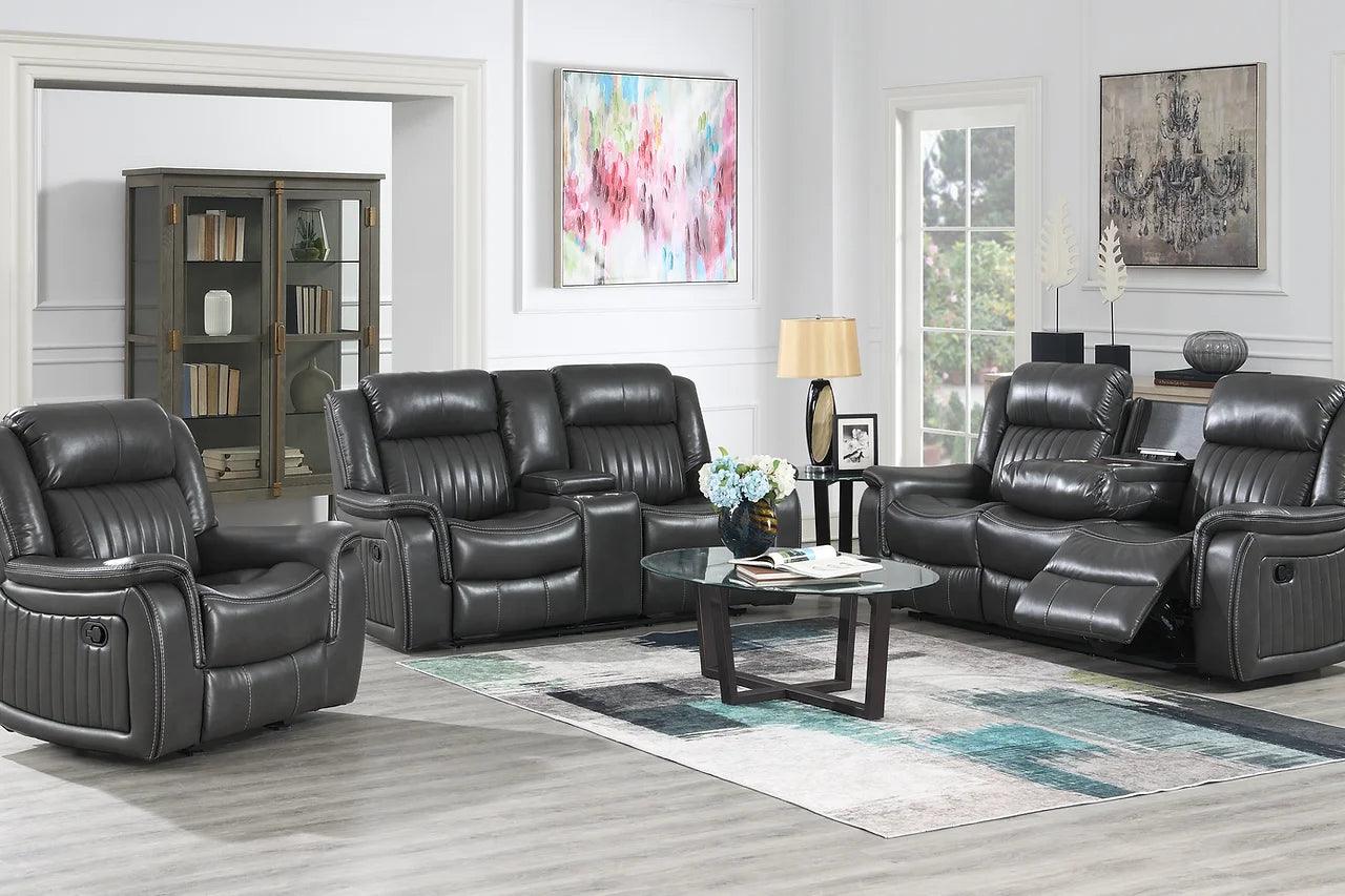 Lavon Grey 3-Piece Faux Leather Reclining Set side view
