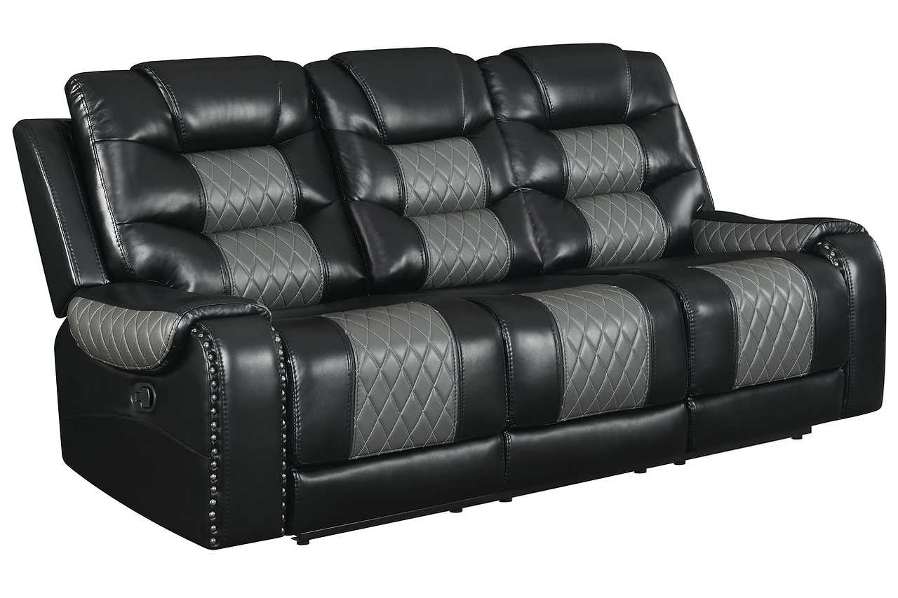 Phoenix II black faux leather loveseat reclining position