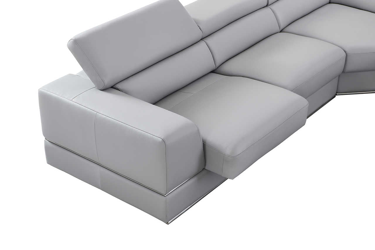 Pella Light Gray Leather RAF Sectional front angle