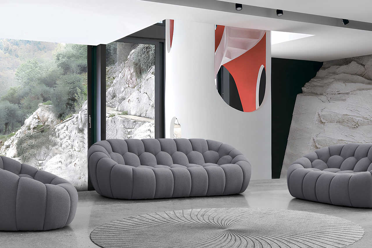 Bubbles Gray Boucle Living Room Set main view