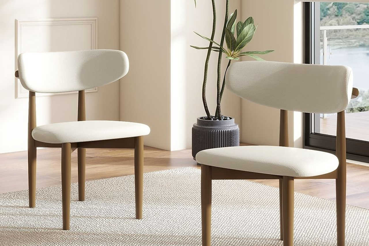 Side view of Ash Cream Dining Chair highlighting ash wood legs and linen seat