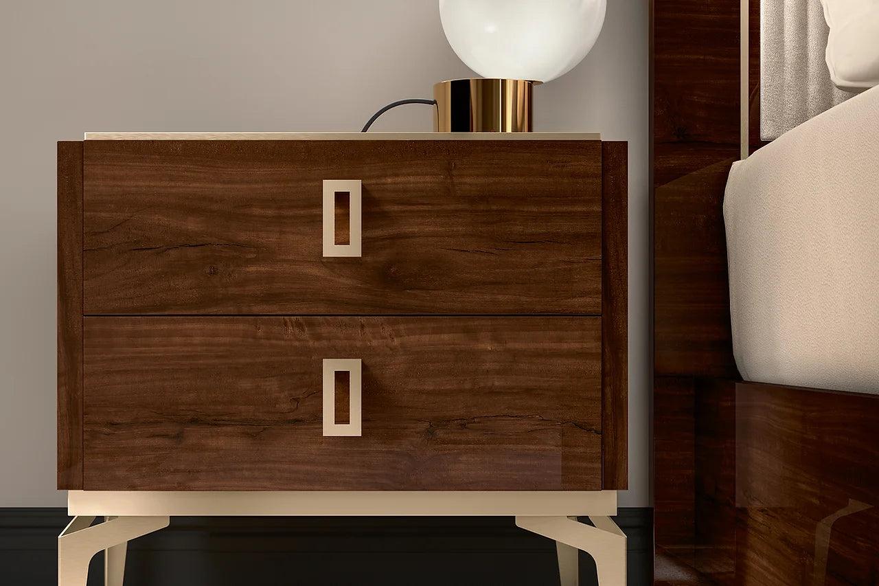 Eva Brown Modern Brown Two-Drawer Nightstand angled view