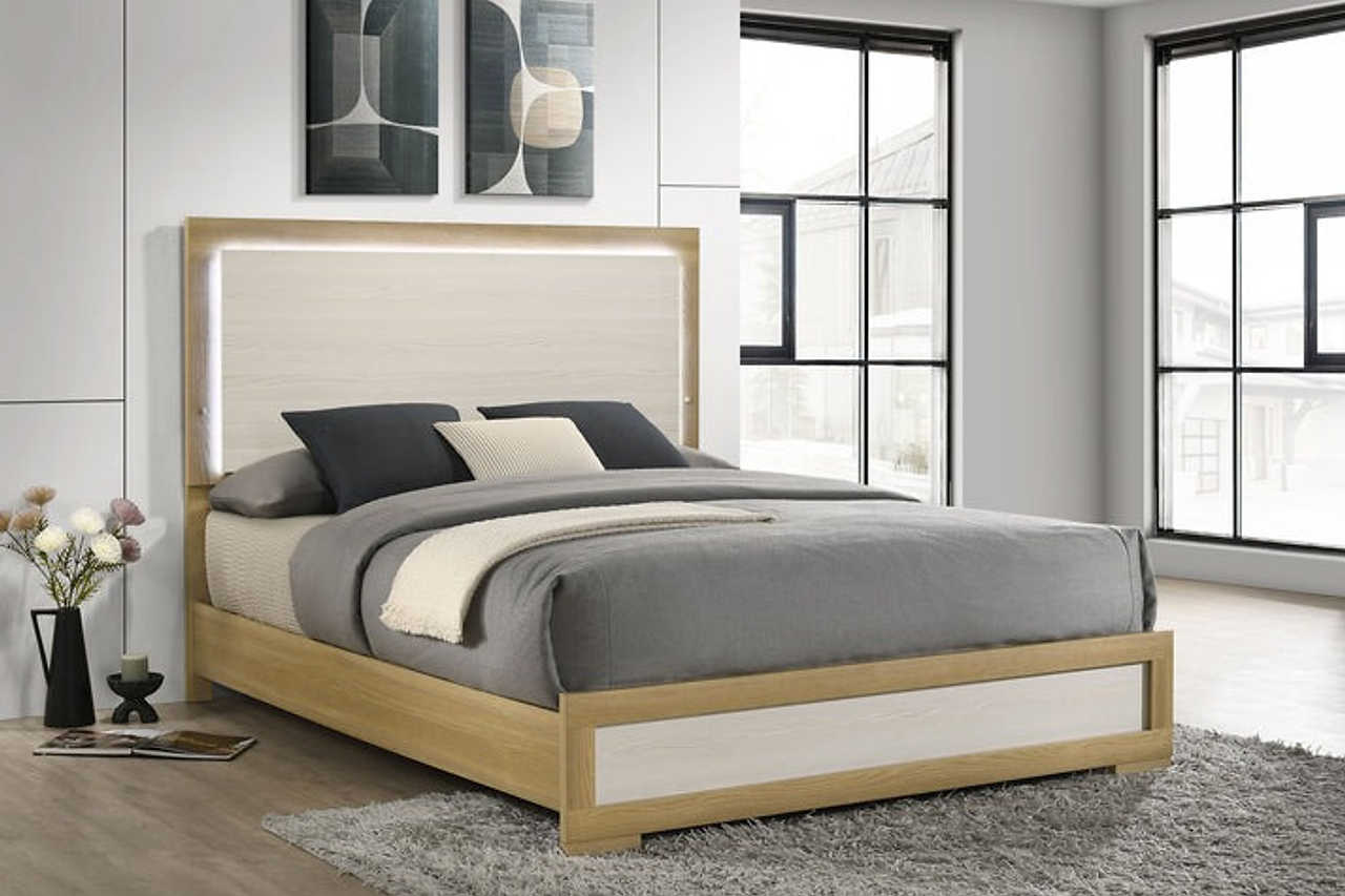 Bedroom layout showcasing Maya Natural LED Panel Bedroom Set
