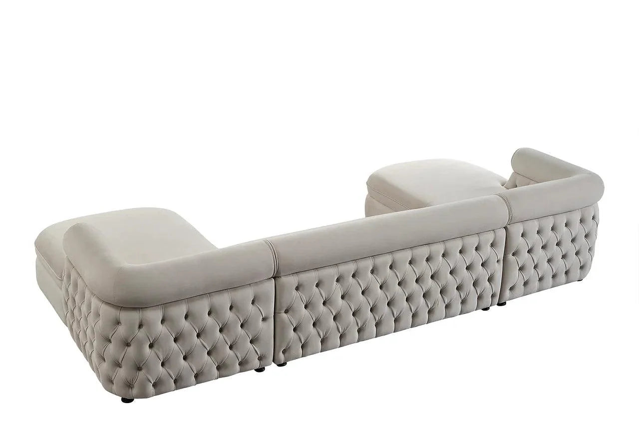 Brooklyn Cream Fabric Tufted Sectional sofa room ambiance