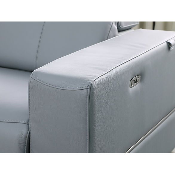 Franco 7-Piece Light Blue Italian Leather Match Power Reclining Sectional with 3 Power Seats and Storage Console view 9