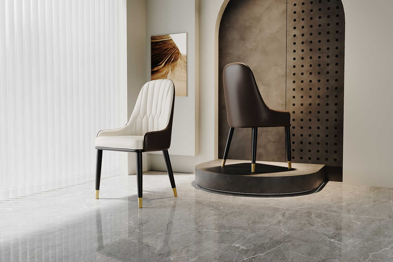 Myla table showcasing white glossy surface and sturdy steel legs