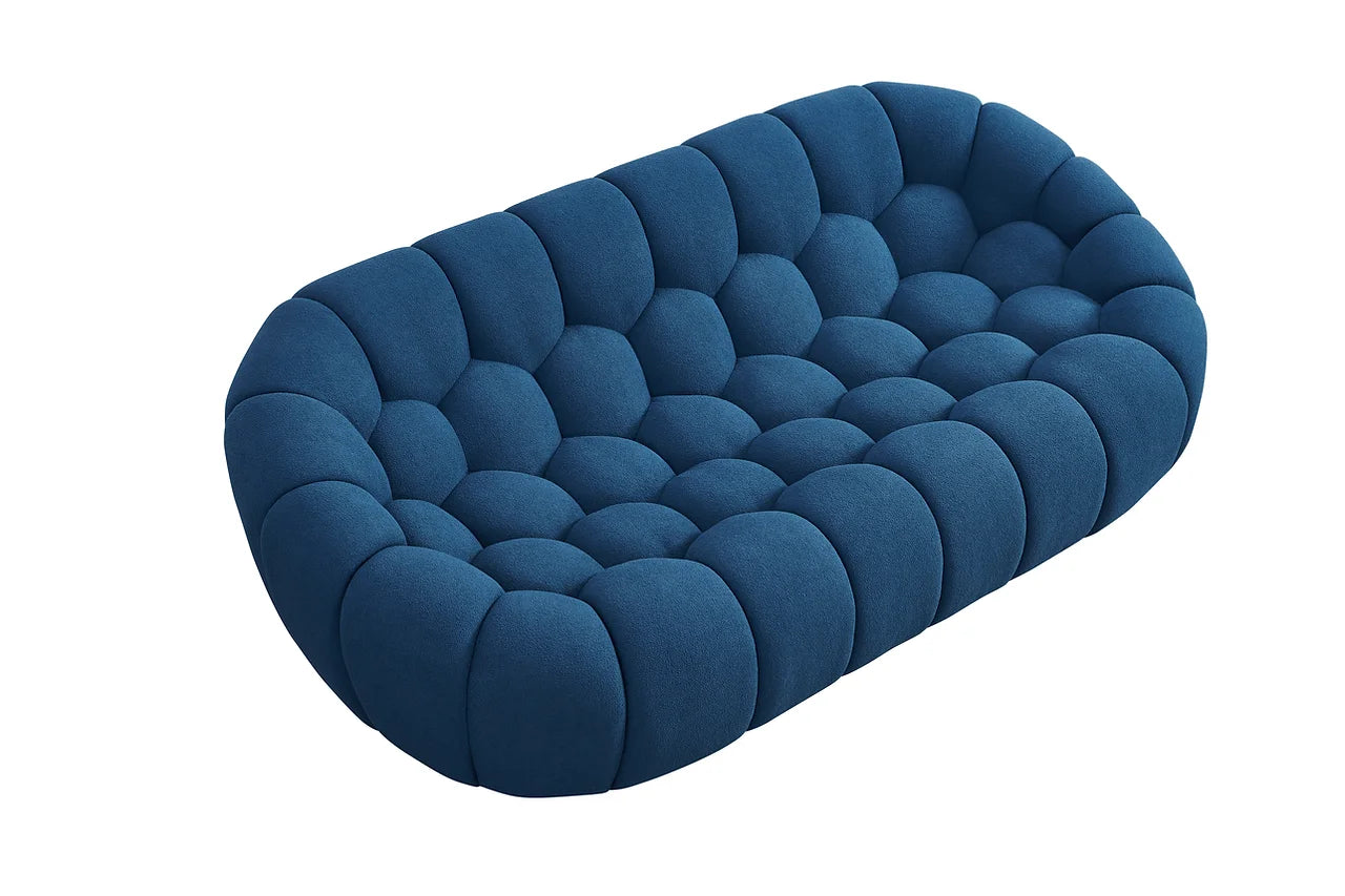 Side angle of Bubbles Blue Boucle Living Room furniture