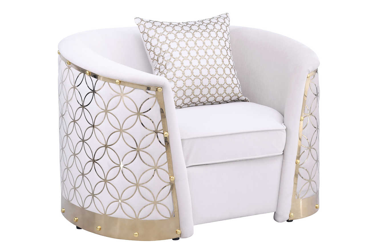 Athena Cream Loveseat side profile in cream fabric