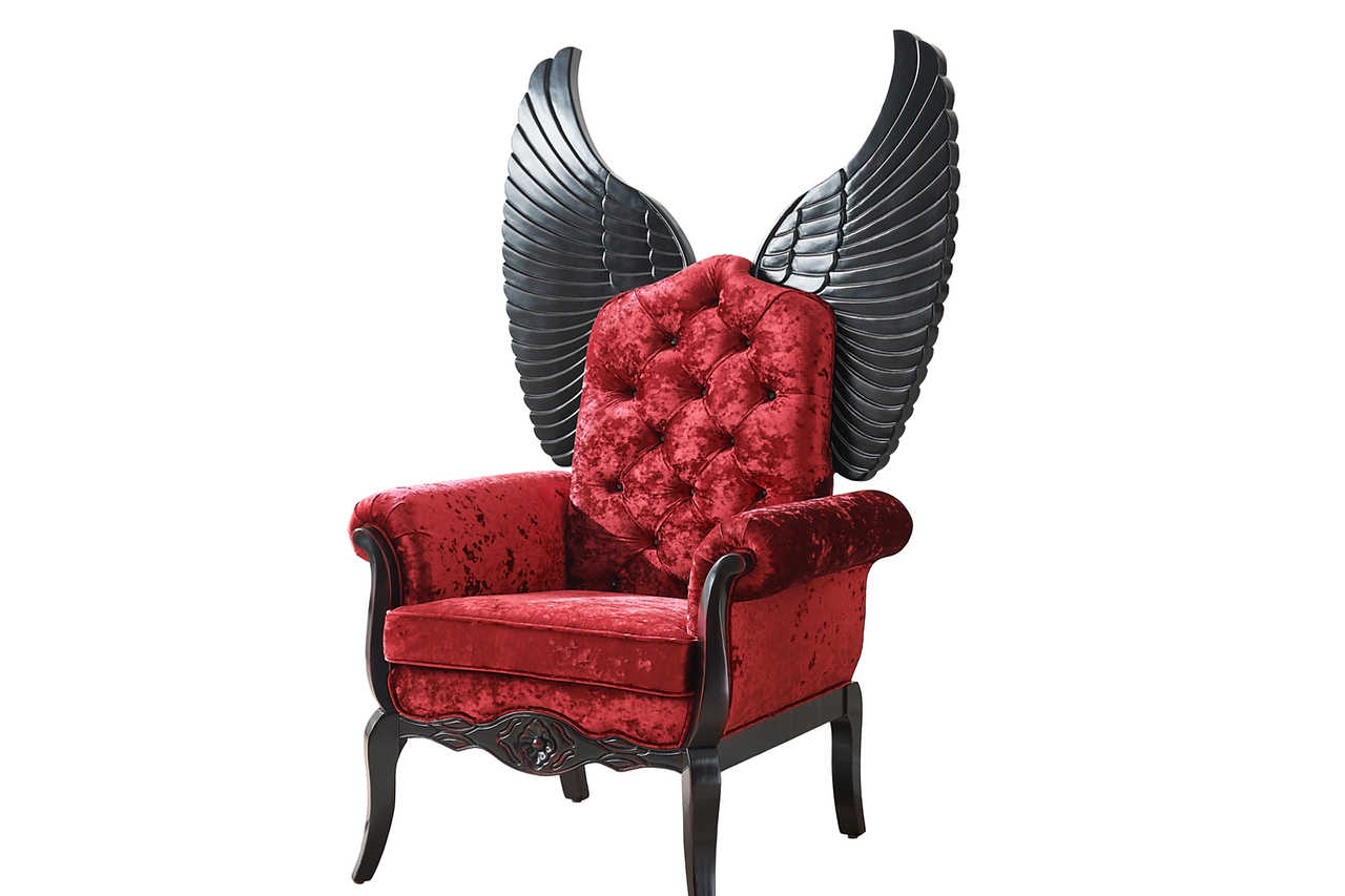 Back view of Lucifur Red 64" Tall Accent Chair showcasing design features