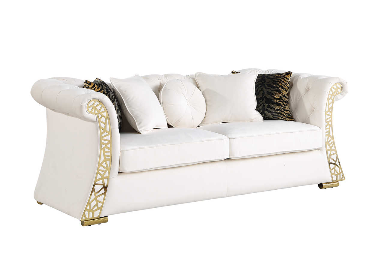 another front view of Curamo Cream Velvet Living Room Set