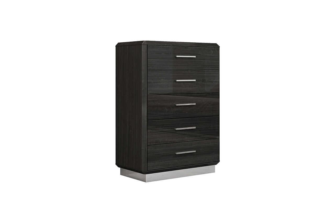 Dion Gray Modern Queen Bed styled in a modern bedroom