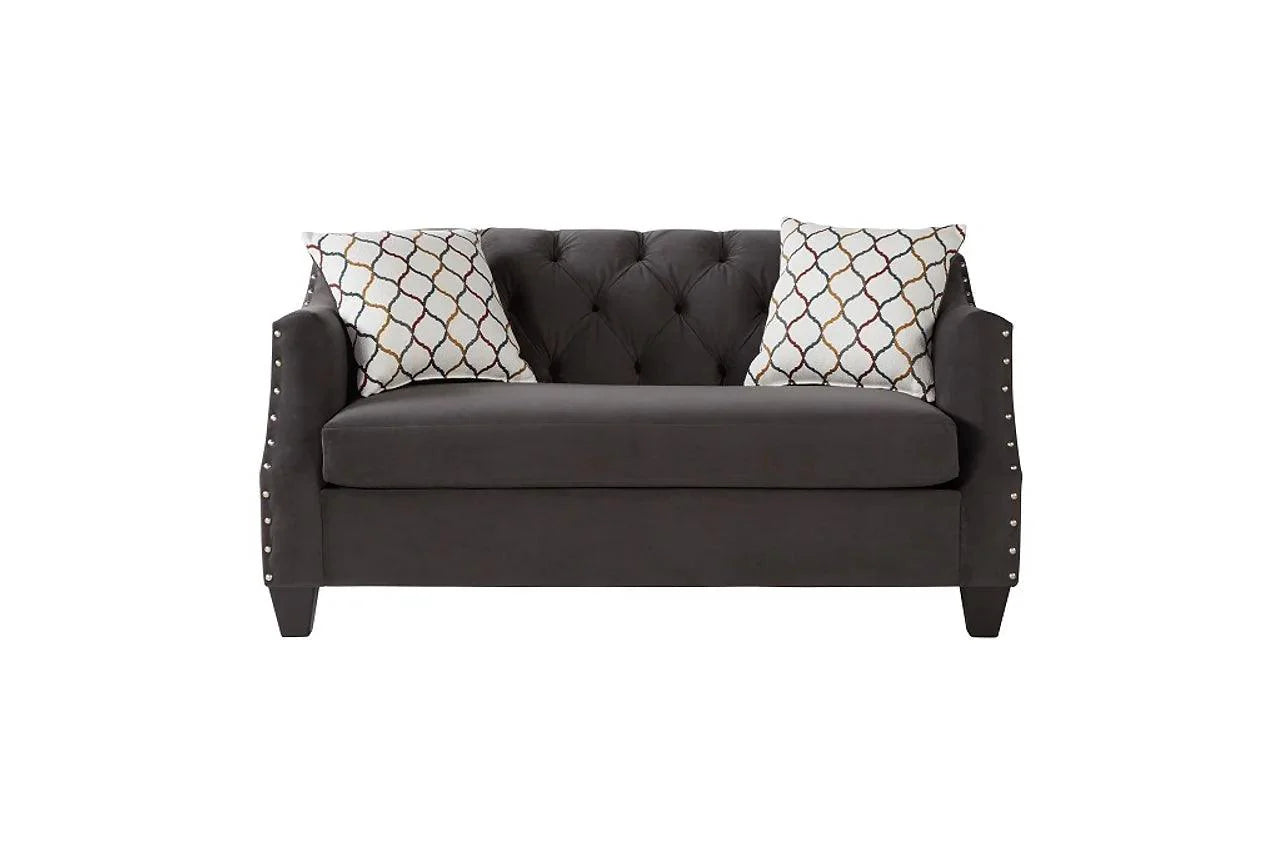 Bing Ash Grey Fabric Tufted Sofa close-up fabric detail