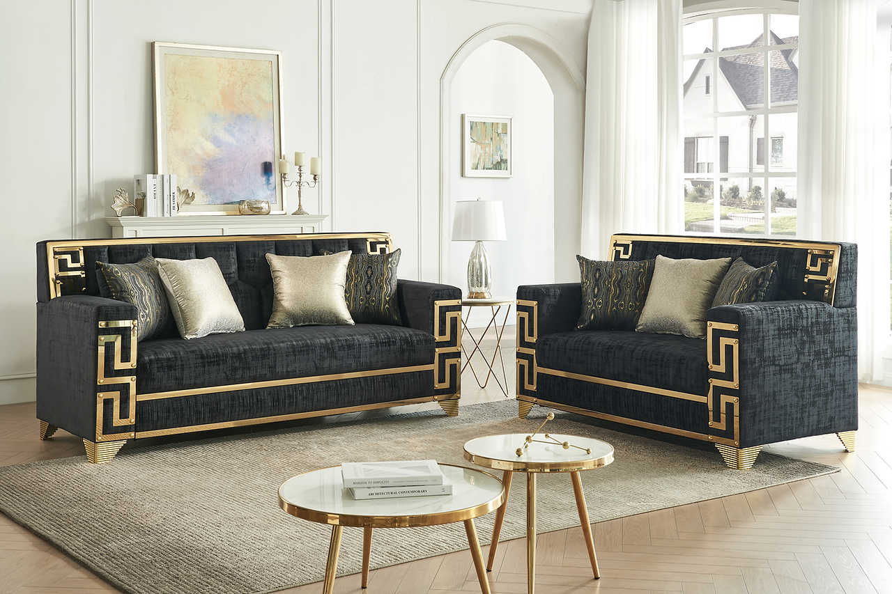 Close-up of gold metal accent on Hira Black Chair