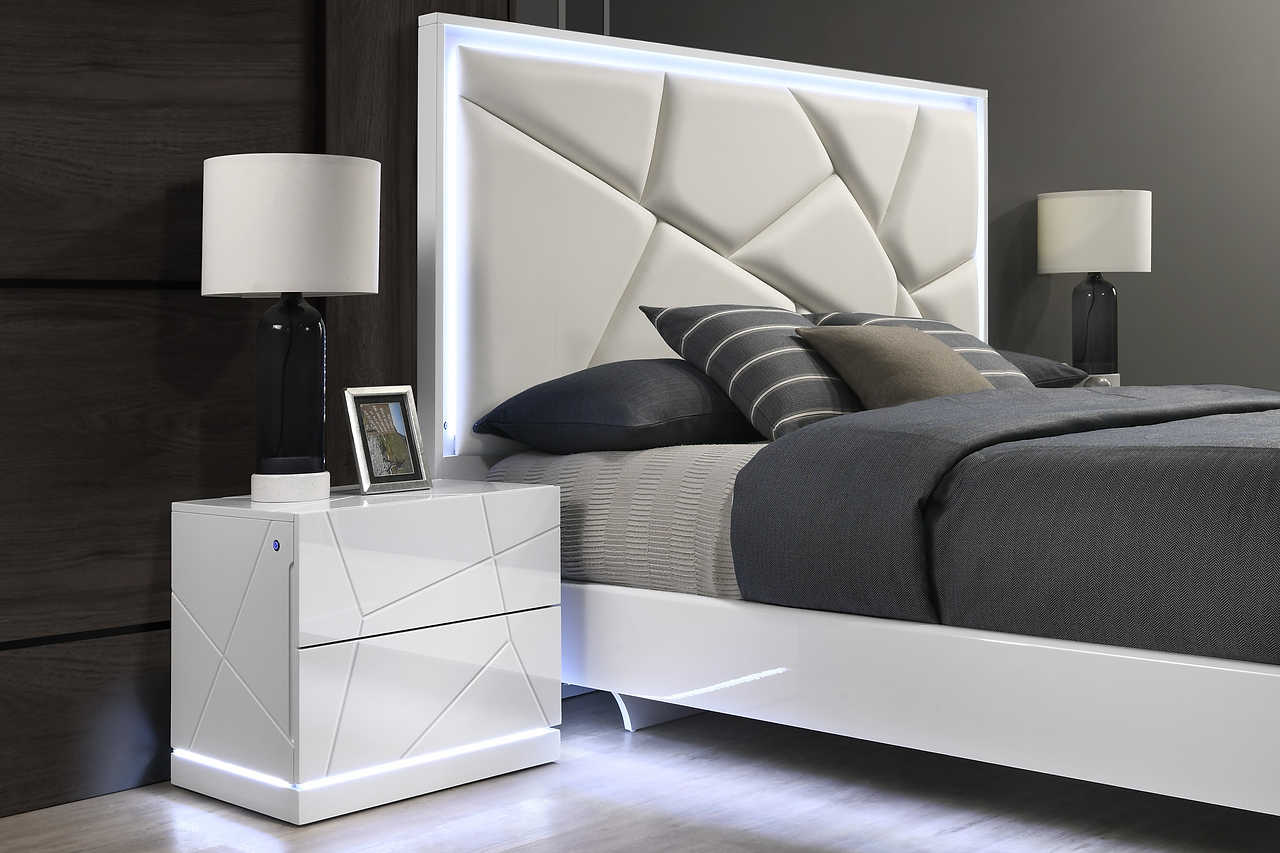 Side view of Lana White Upholstered Queen Panel Bed