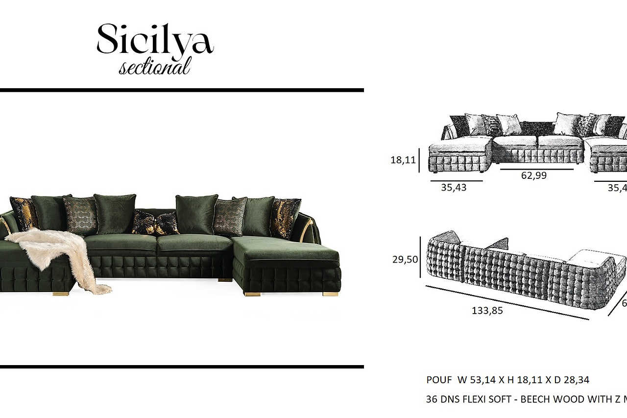 main straight view of Sicilya Grey Sectional sofa