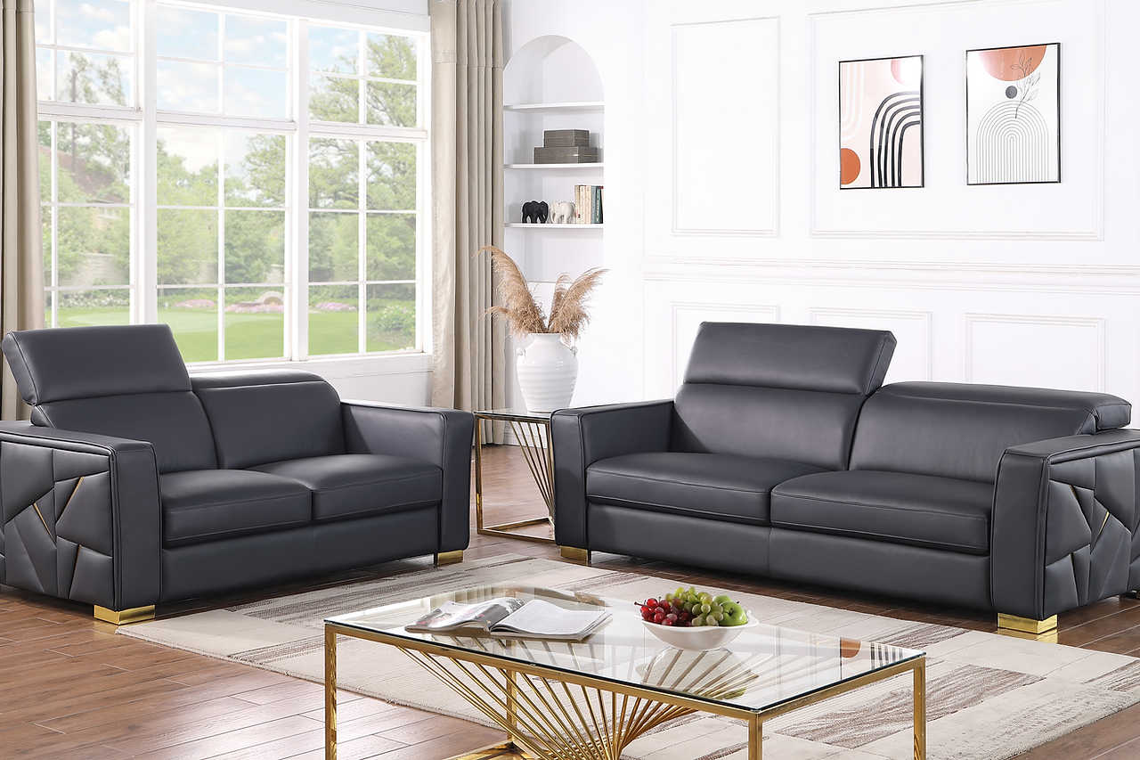 Astra Dark Navy Leather Living Room Set